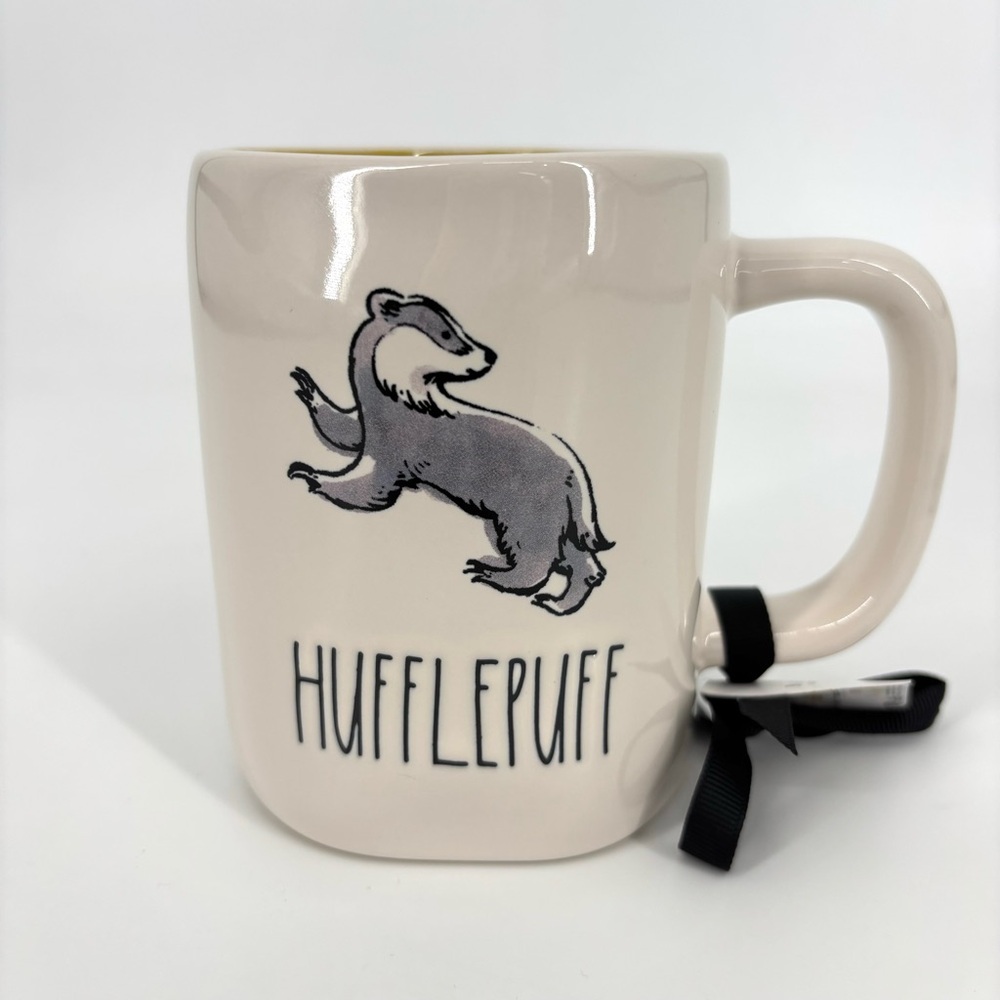 Rae Dunn NWT 'HUFFLEPUFF' Graphic Mug with Yellow Interior